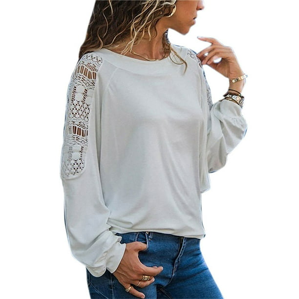 Womens Hollow Big Mouth T Shirts Ladies Casual Long Sleeve Blouse Tops Plus Size